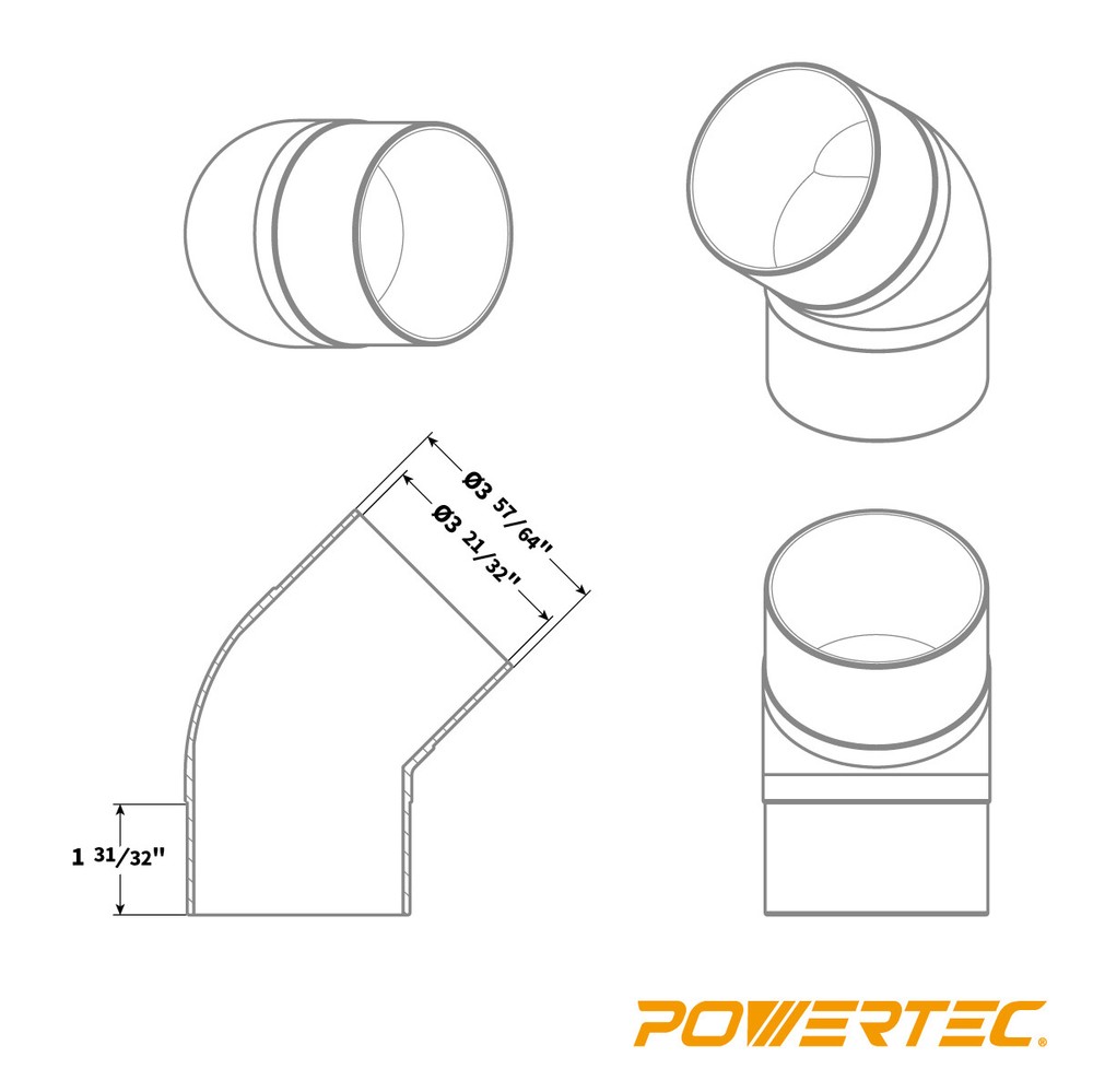 POWERTEC 70183 4?? 45 Degree Elbow - ABS Plastic Dust Collector Connector