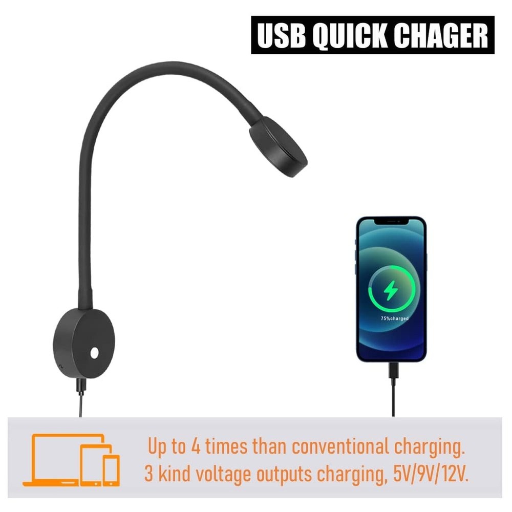 12 Volt Flexible Dimmable LED Reading Light, Full Metal & Red Light & Quick U...