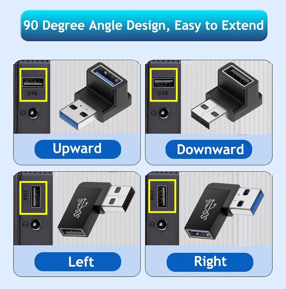 4-Pack USB 3.0 90 Degree Angle Connectors for Fast Charging & Data Transfer