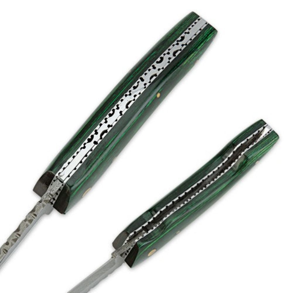 Exotic DAMASCUS Folder with Green Handle and Custom Filework NEW!