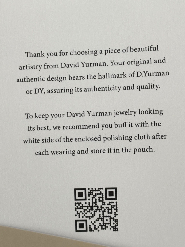 David Yurman Folder with Cleaning Cloth and Authenticity Card