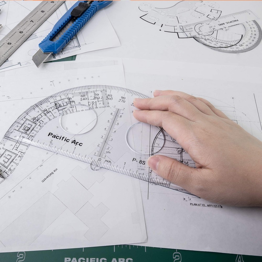 8-Inch Plastic Protractor Clear Ruler for Precise Angle Measurement Tool