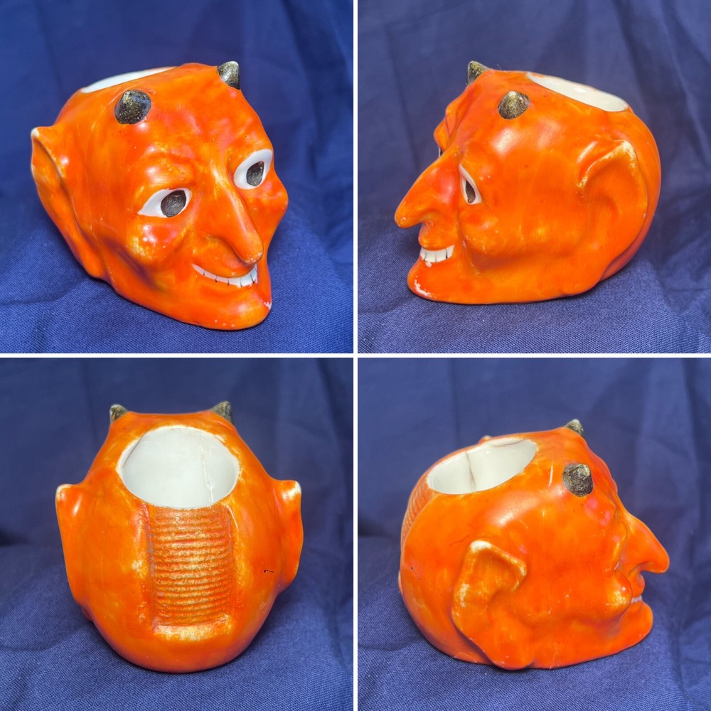 Vtg Devil Matchstick Holder Satan Lucifer Painted Ceramic Fireplace Match Safe