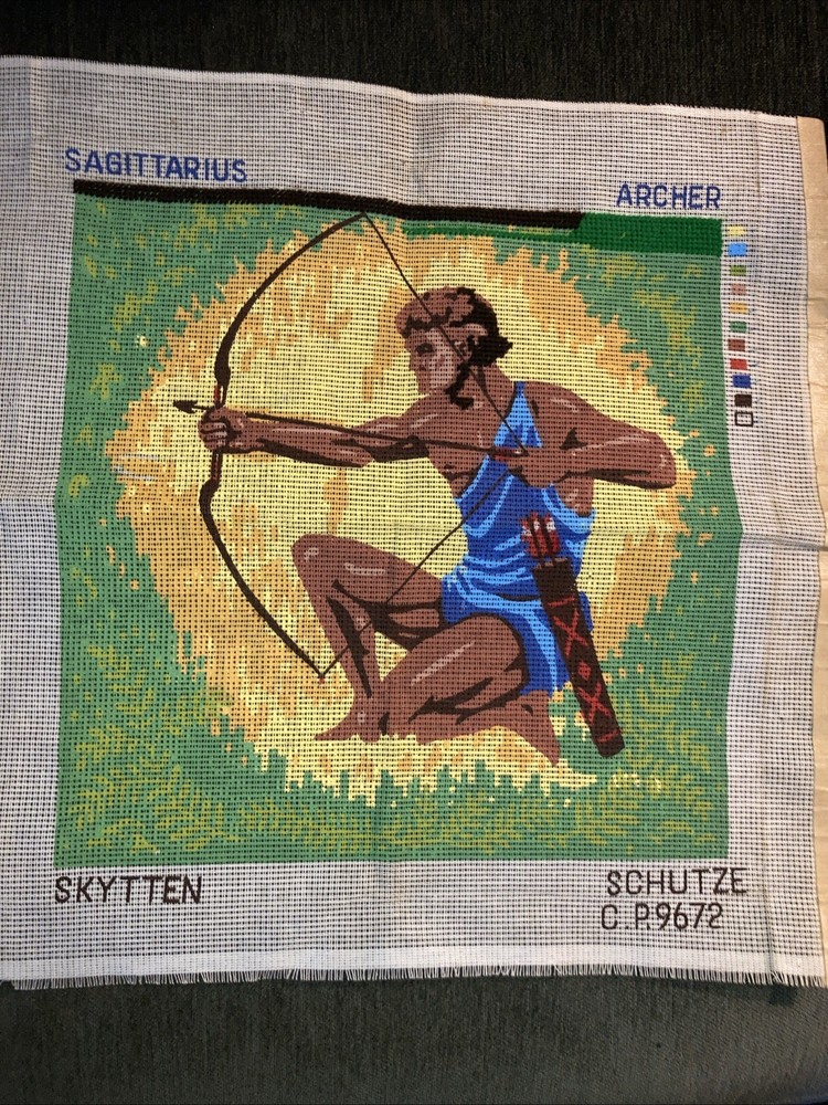 Sagittarius Archer Needlepoint Canvas By Skytten Schnitzel C.P. 9672 Started