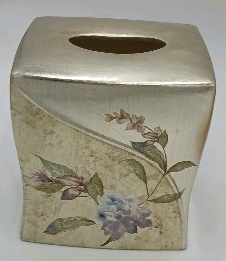 Croscill Home Ashley Silver with Purple Floral Pattern Tissue Cover Box