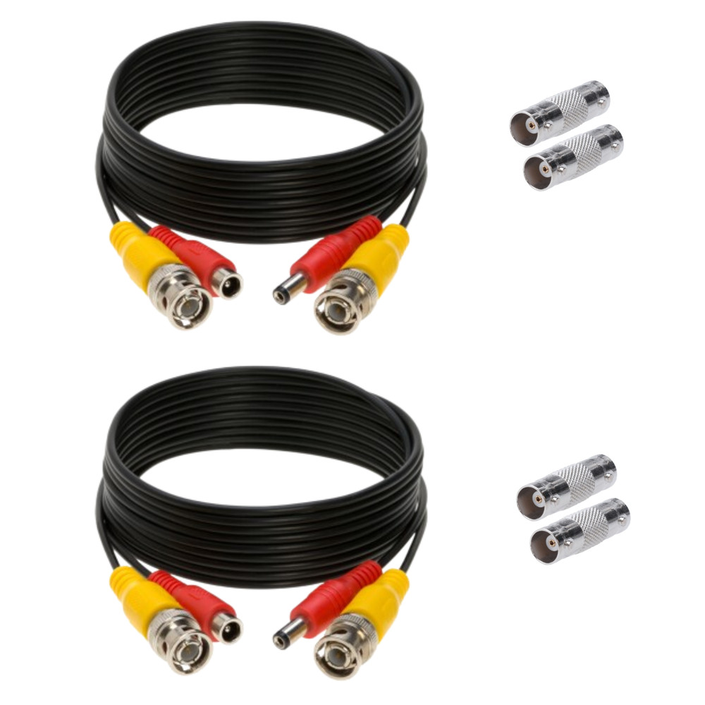 2 x 10FT Video Power Cable BNC DC Security Camera Extension Cord for CCTV