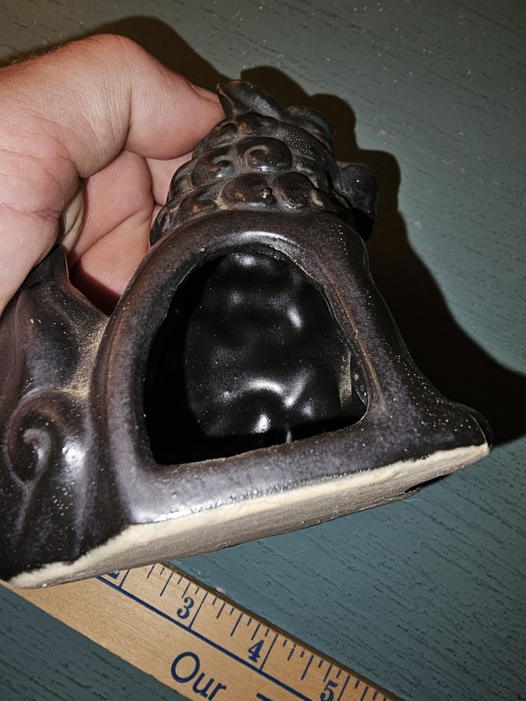 Vintage Ceramic Foo Dog Incense Burner, Black-Very Good
