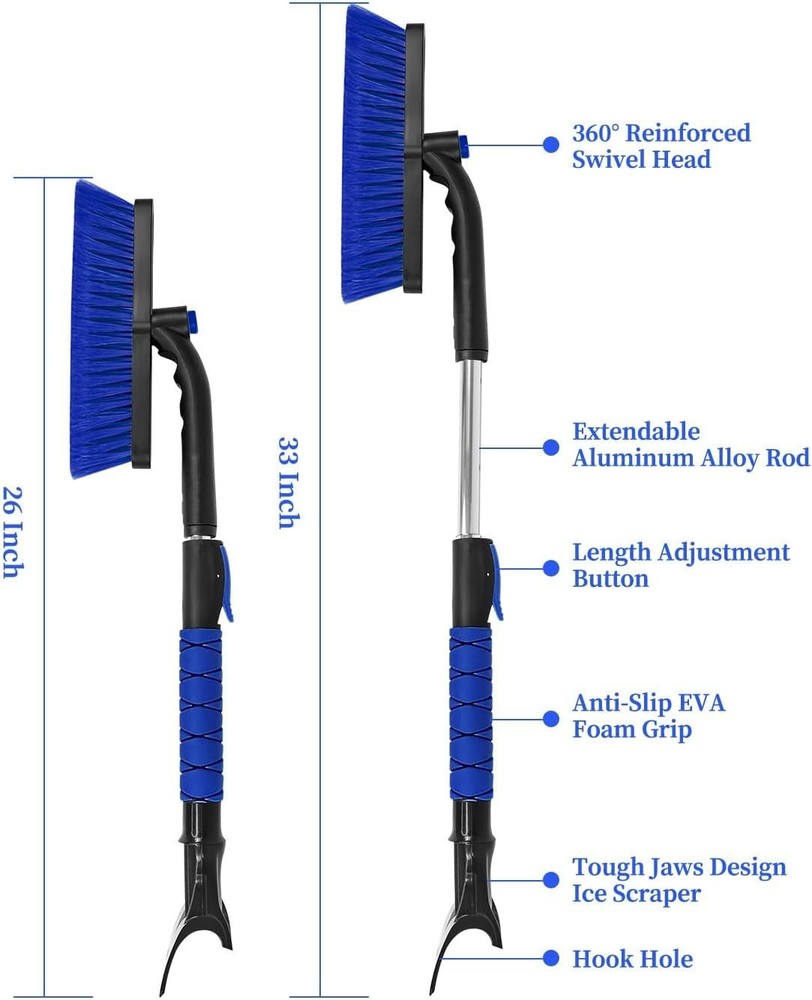 Lightweight Extendable 2-in-1 Snow Brush & Ice Scraper - 33 Inch with Soft Grip