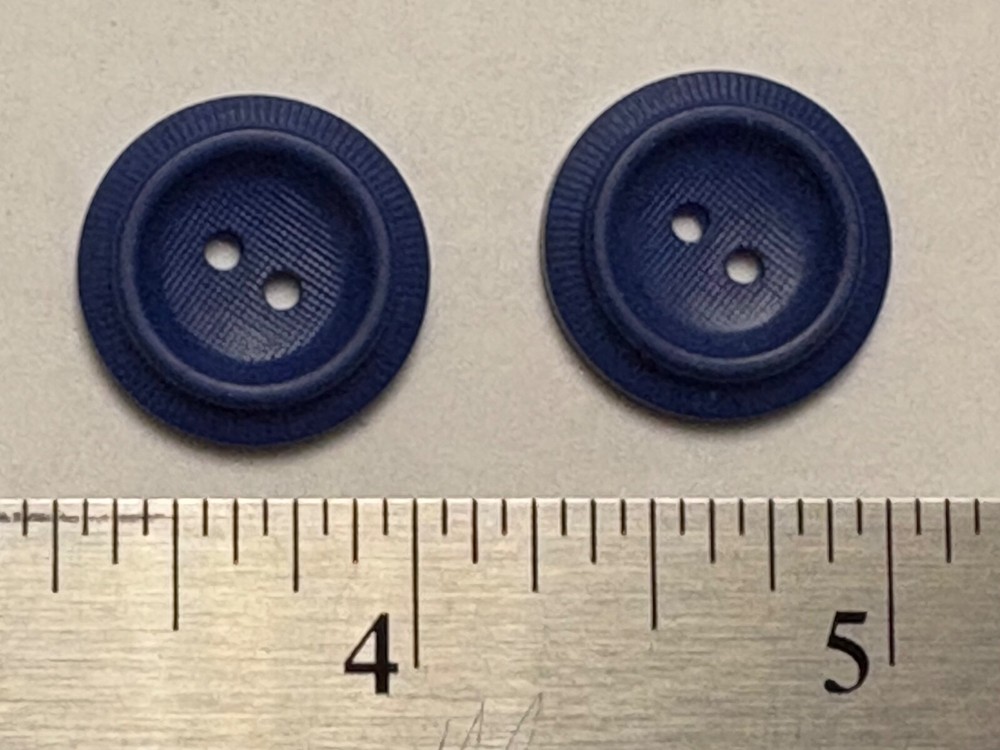 Two Vintage Navy Blue Textured Plastic Sewing Buttons 3/4” Round Button 2 Hole