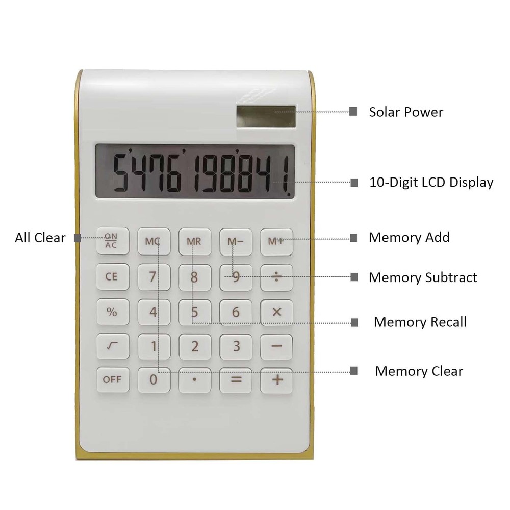 Solar Gold Calculator Standard Function Desktop Calculator LCD 10-Digit Deskt...
