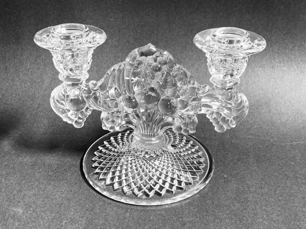 Vintage Depression Clear Glass Double Candle Holder