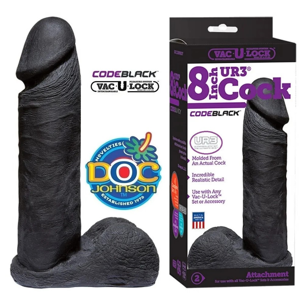 Vac-U-Lock Code Black ULTRASKYN Dildo 8" UR3 Realistic Cock Strap-On Attachment