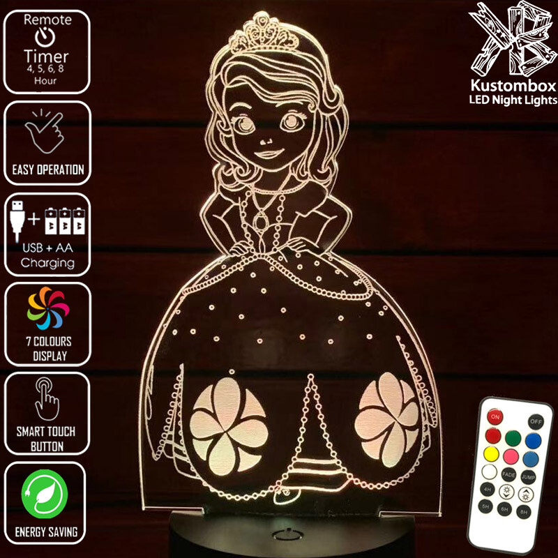 Princess Sofia The First 3D LED BATTERY & USB NIGHT LIGHT REMOTE 7 COLOUR LAMP