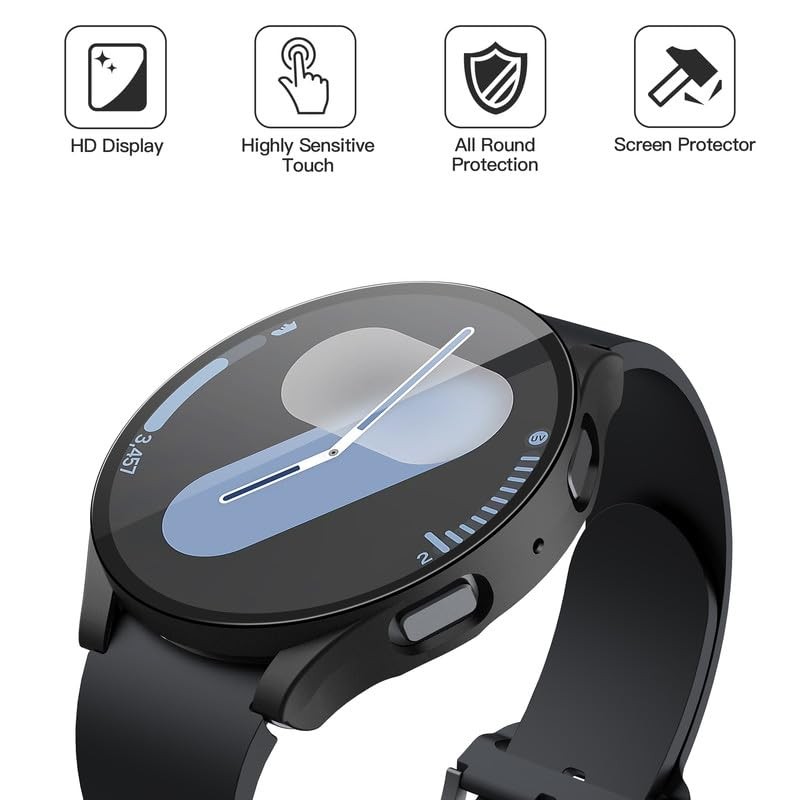 2-Pack Hard PC Screen Protector Case for Galaxy Watch 7 (44mm) Black(2-Pack)