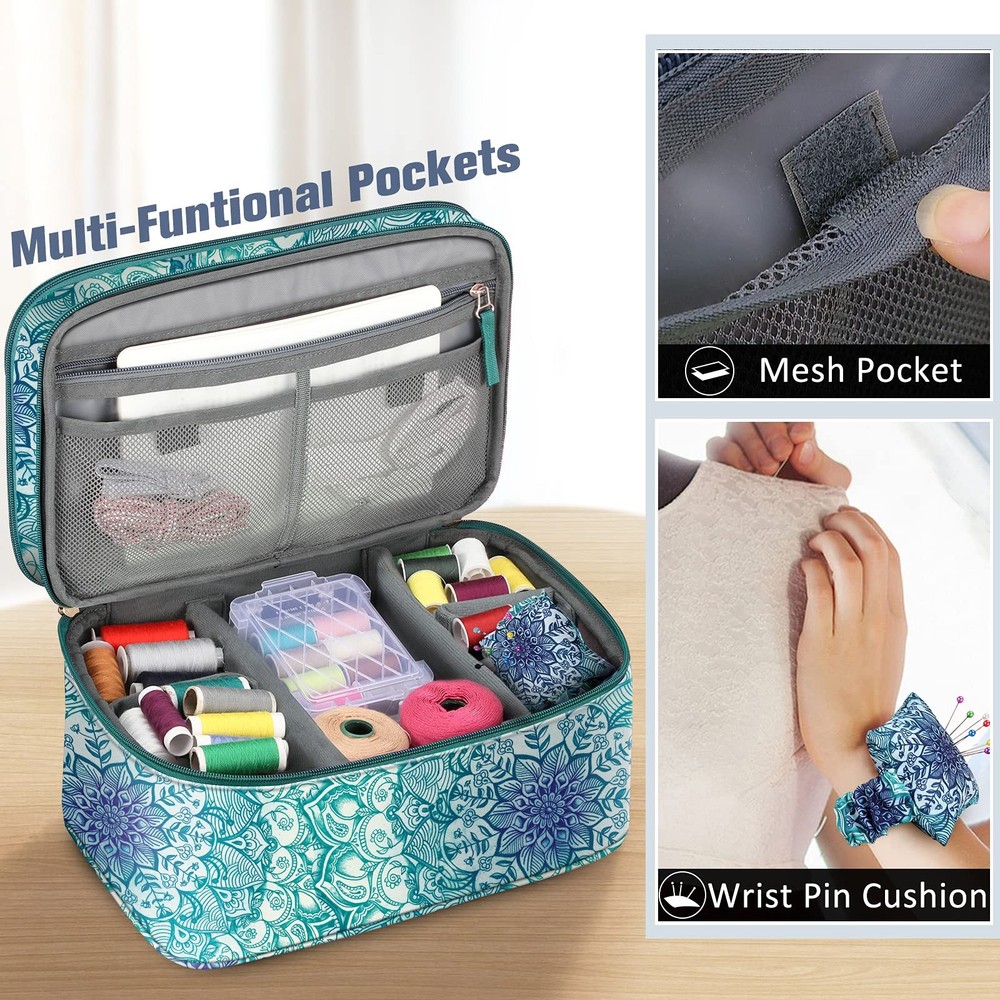 Sewing Accessories Storage and Organizer Case, Double-Layer Sewing Kits Carry...
