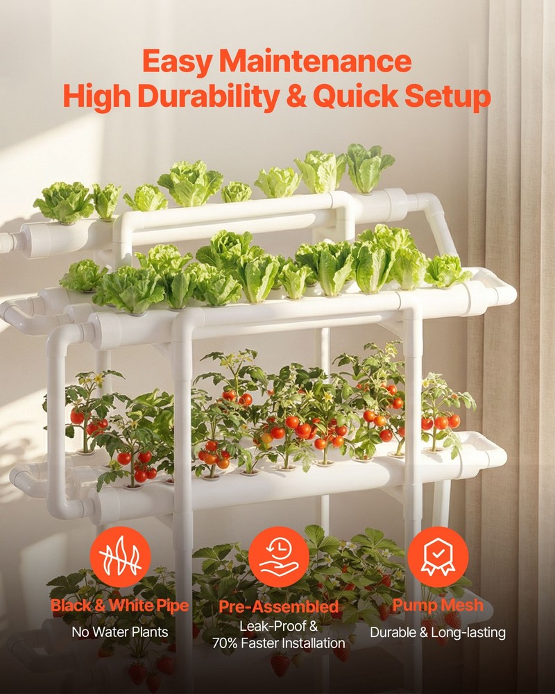 VEVOR UPVC Hydroponics Growing System Kit 3-Tier 90 Sites Sun & Light Blocking