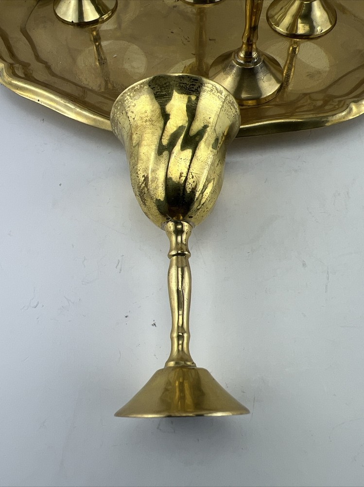 Vintage Mini Brass Goblet Cordials Set With Tray