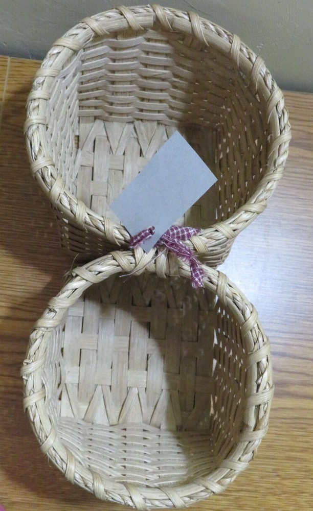 HANDMADE SIGNED DOUBLE BASKET SPLIT ASH?? ORGANIZER SORTING 12 X 6 X 5"