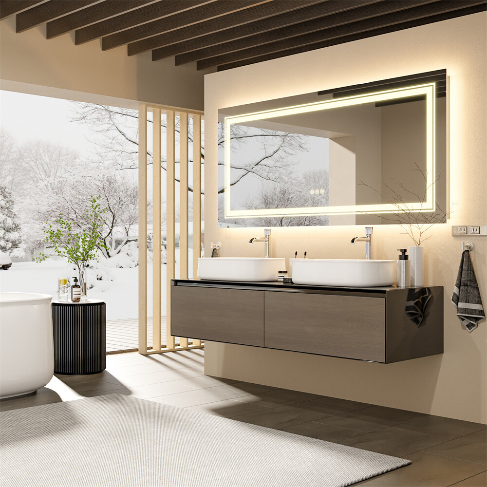 Large LED Bathroom Vanity Mirror with Front & Backlight Anti-fog Memory Dimmable