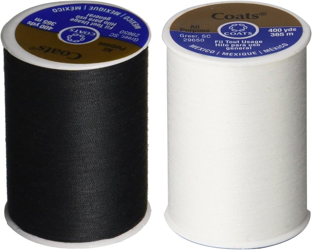 2-Pack Dual Duty Thread – 400 Yards Black & White Polyester for All Sewing Needs