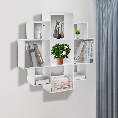 Wall Mounted Display Bookcase Book Shelf Home Decor Storage Rack Shelving Unit