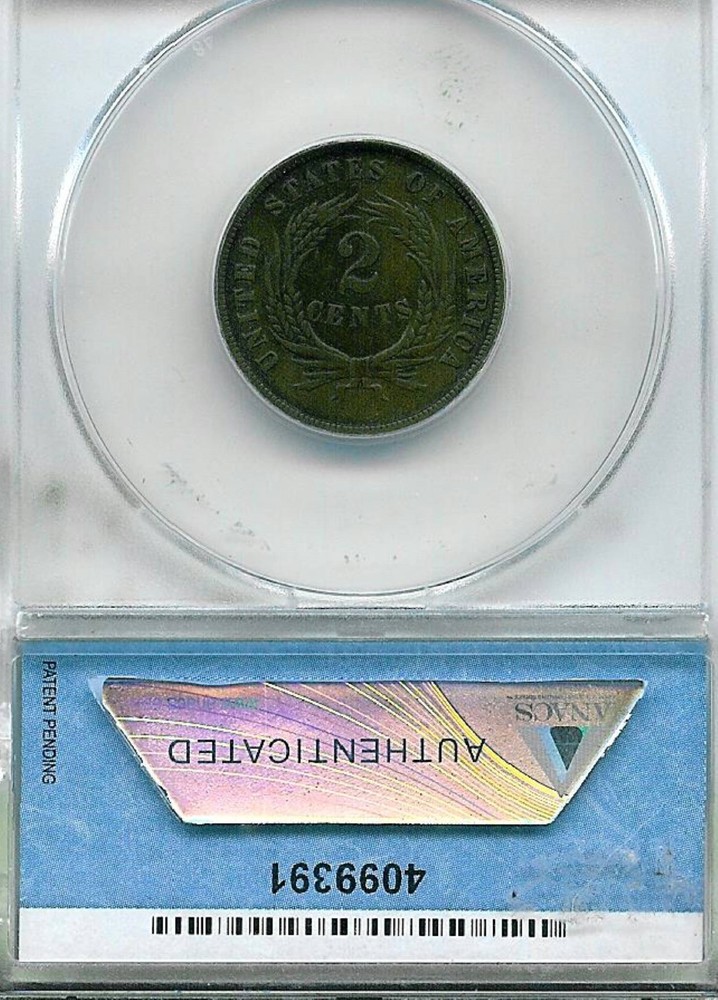 1871 Two Cent Piece : ANACS AU50