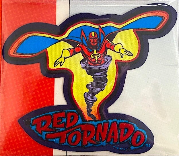 RED TORNADO PATCH on INFO CARD ~ Willabee & Ward ~ DC COMICS PATCH COLLECTION