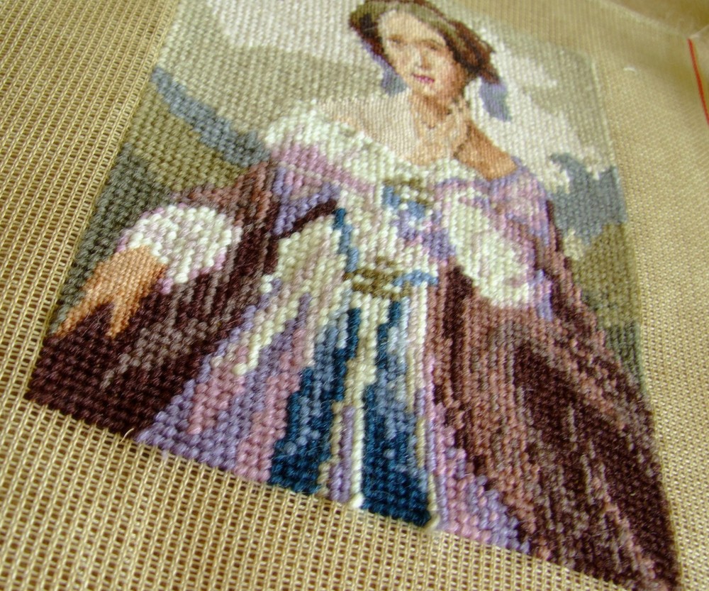 Completed Needlepoint Canvas Tapestry An Elegant Beautiful Lady