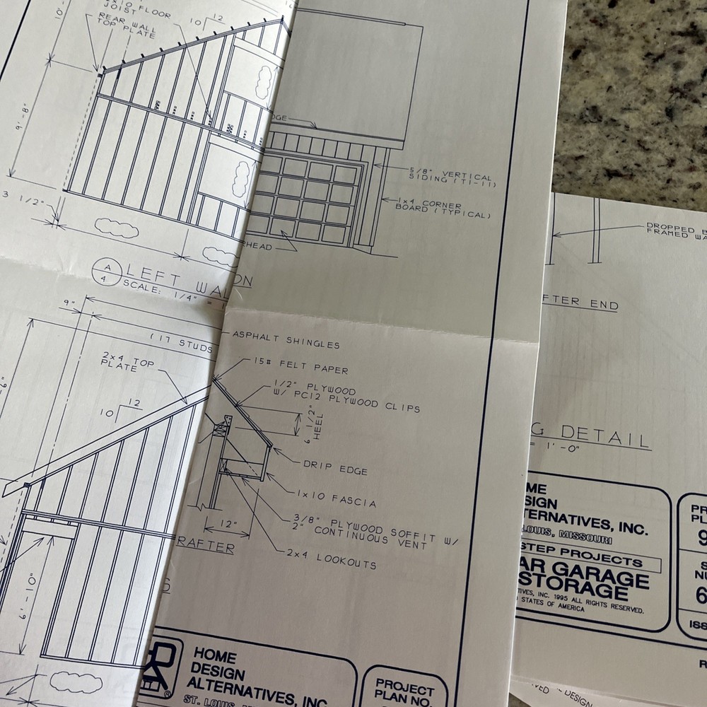 1995 2 Car Storage Garage Blueprint Pkg Complete Instructions Material List Plan