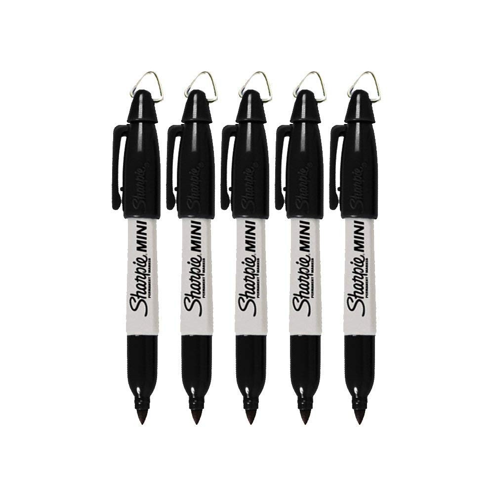 Mini Permanent Markers with Keychain Clips Black 5 Pack