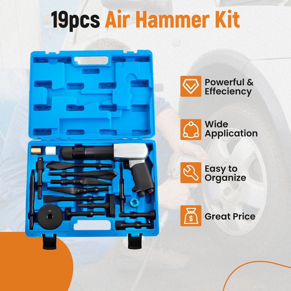 Air Hammer Piece Chisel Set Heavy Duty Multi-functional Hammer 2100 BPM w/ Case