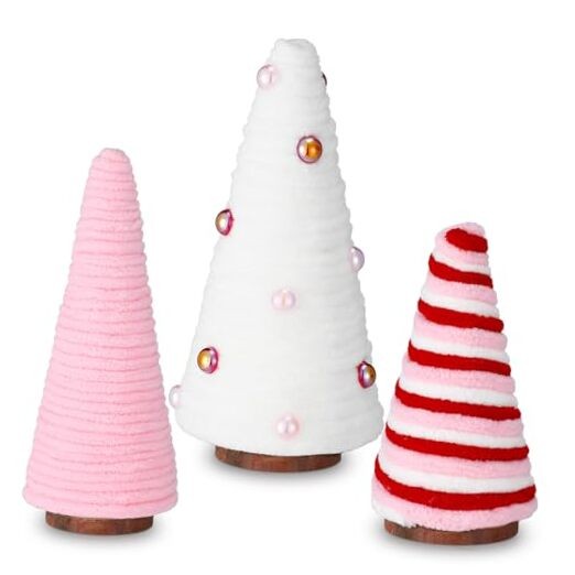 3 Pcs Valentine Day Tree Table Decorations Yarn Wrapped Mini Trees Pink White