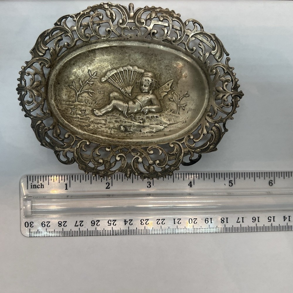 Silver Filgree - Embossed Small Dish featuring - Cherubs and folderol