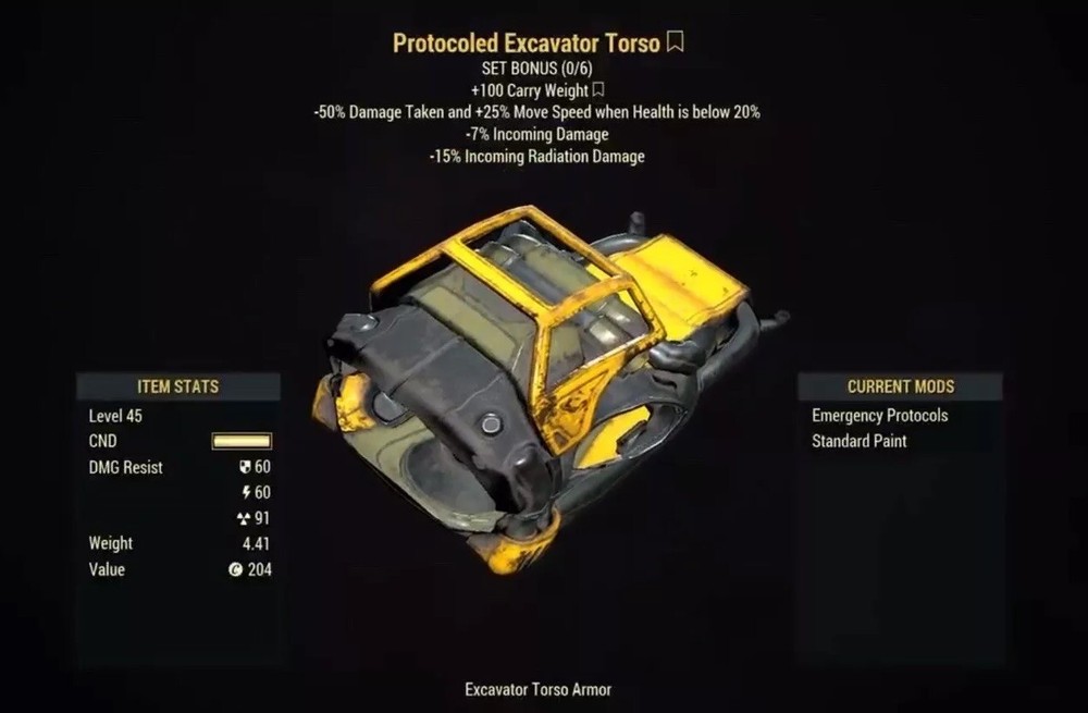 (Xbox) Excavator Power Armor (+200 Carry Weight) - Full Set Fully Modded