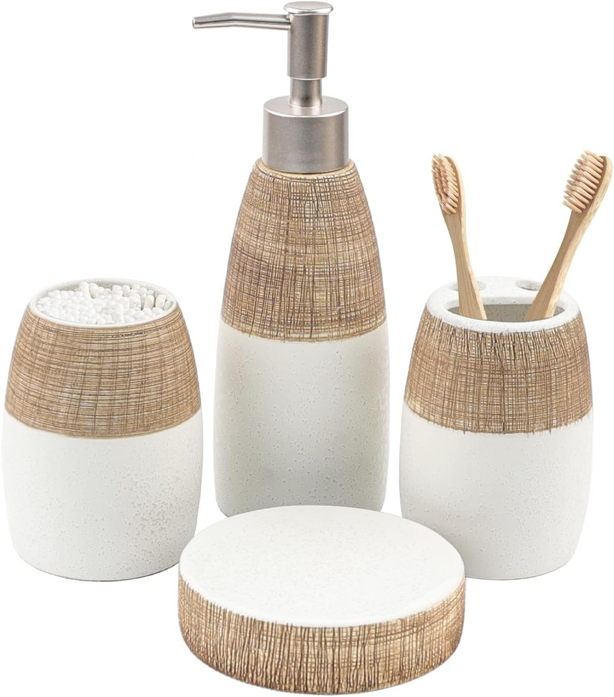 Bathroom Accessories Set,4 Pcs Ceramic Bathroom Decor Accessory,Includes Toothbr