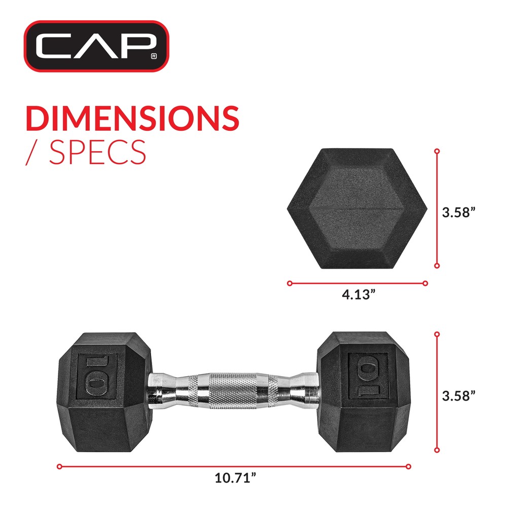 1 Pair Coated Rubber Hex Dumbbell Weight 10 lbs