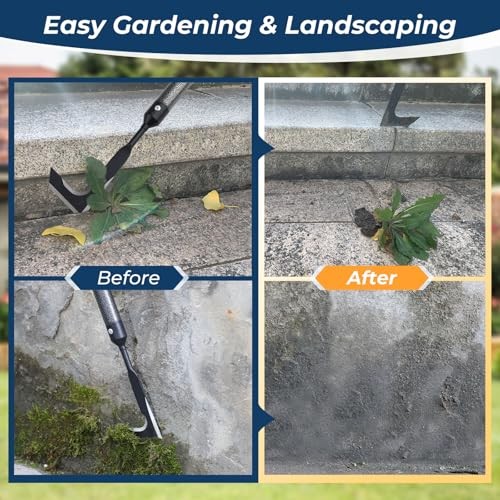 Heavy Duty Crack Weeder for Sidewalk & Paver – 58" Long Handle Weed Puller