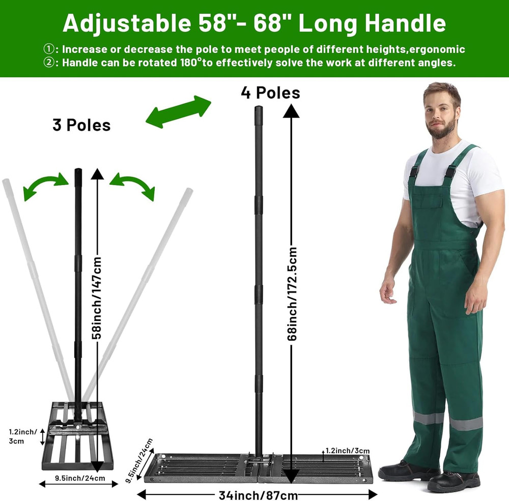 Adjustable Lawn Leveling Rake with Durable Stainless Steel Handle