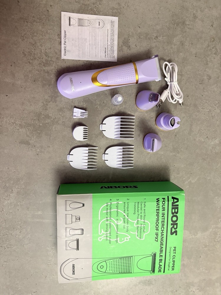 Aibors Pet Clipper With 4 Interchangeable Blades IPX7