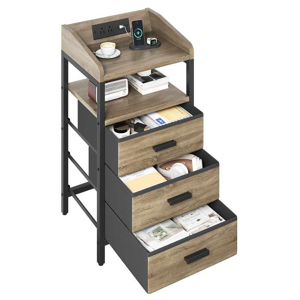 2 Pack Night Stand With Charging Station And Light Bedside End Table ༝