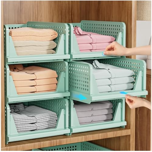 Stackable Closet Organizer Box, Multifunctional & Foldable Closet 5 Pack Green
