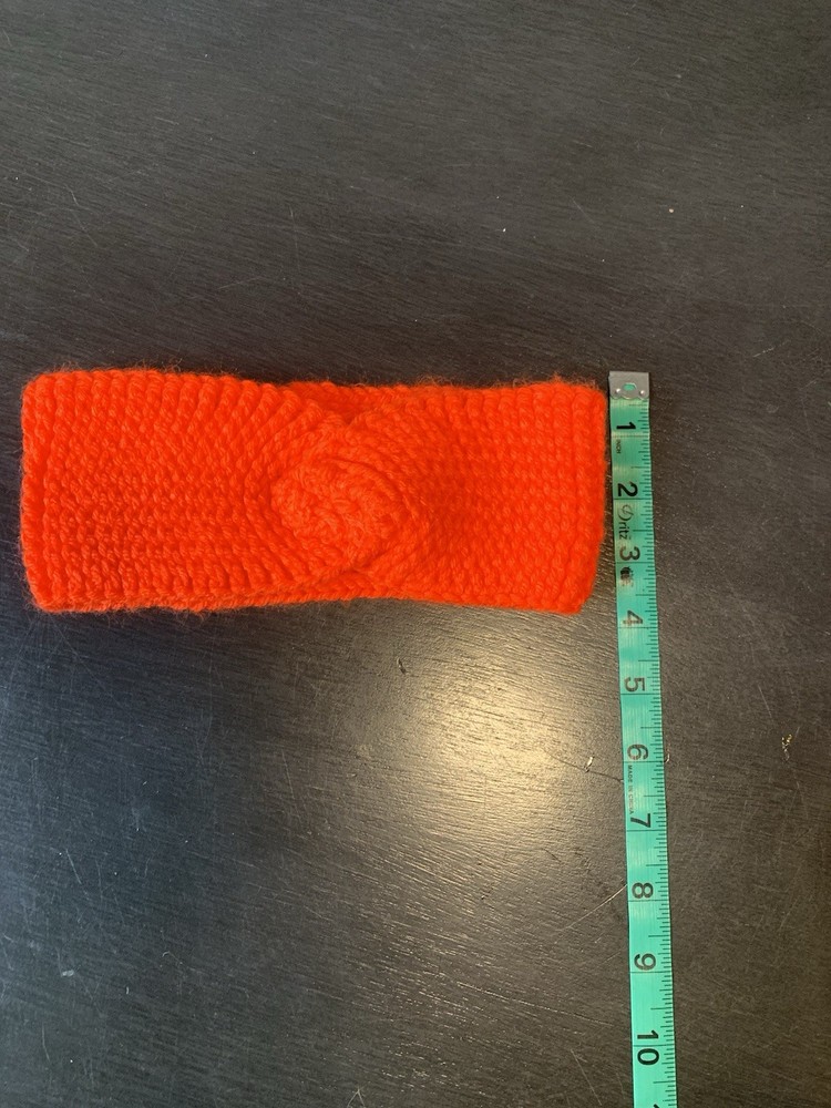 Hand Knit Red Small Headband With Decorative Twist Knot