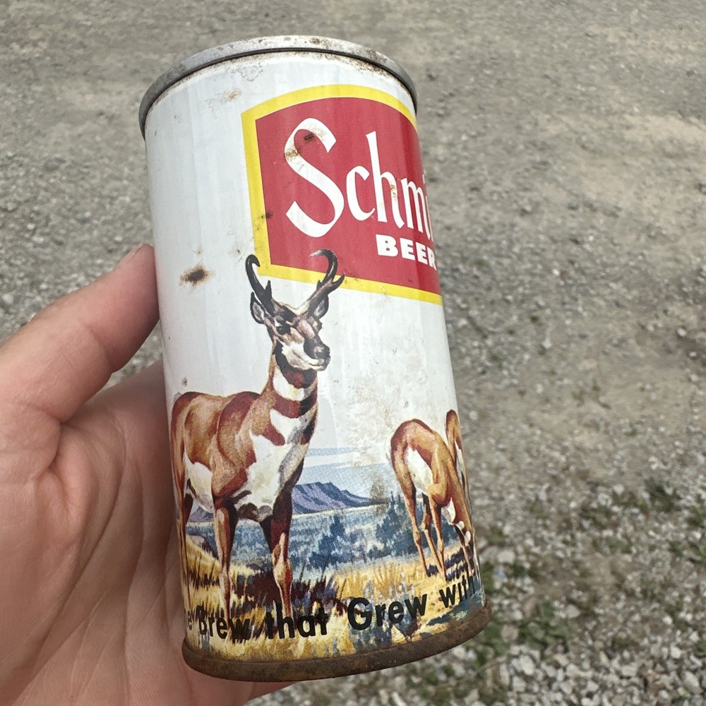 Schmidt beer can, steel pop tab top, 12 oz, antelope image