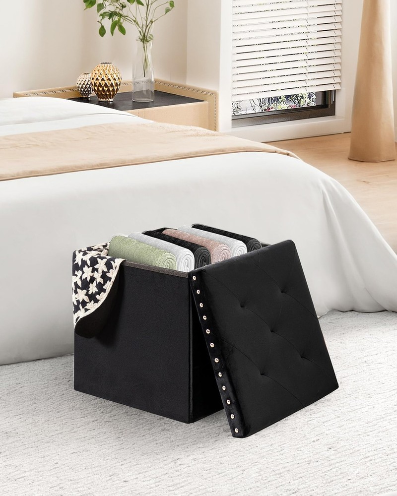 Storage-Ottoman Cube-Folding Tufted - Ottomans with Storage, Coffee Table Top...