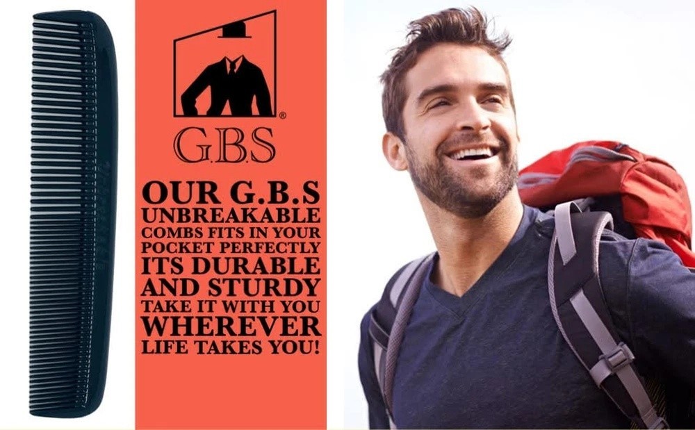GENTS 5 Pack Pocket Comb Black Unbreakable Round Teeth Course Fine Pocket Beard