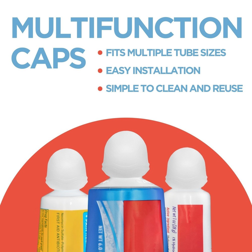 Chrome Cherry SqueezMe Self-Closing Toothpaste Caps, Silicone 3-Pack, Clear