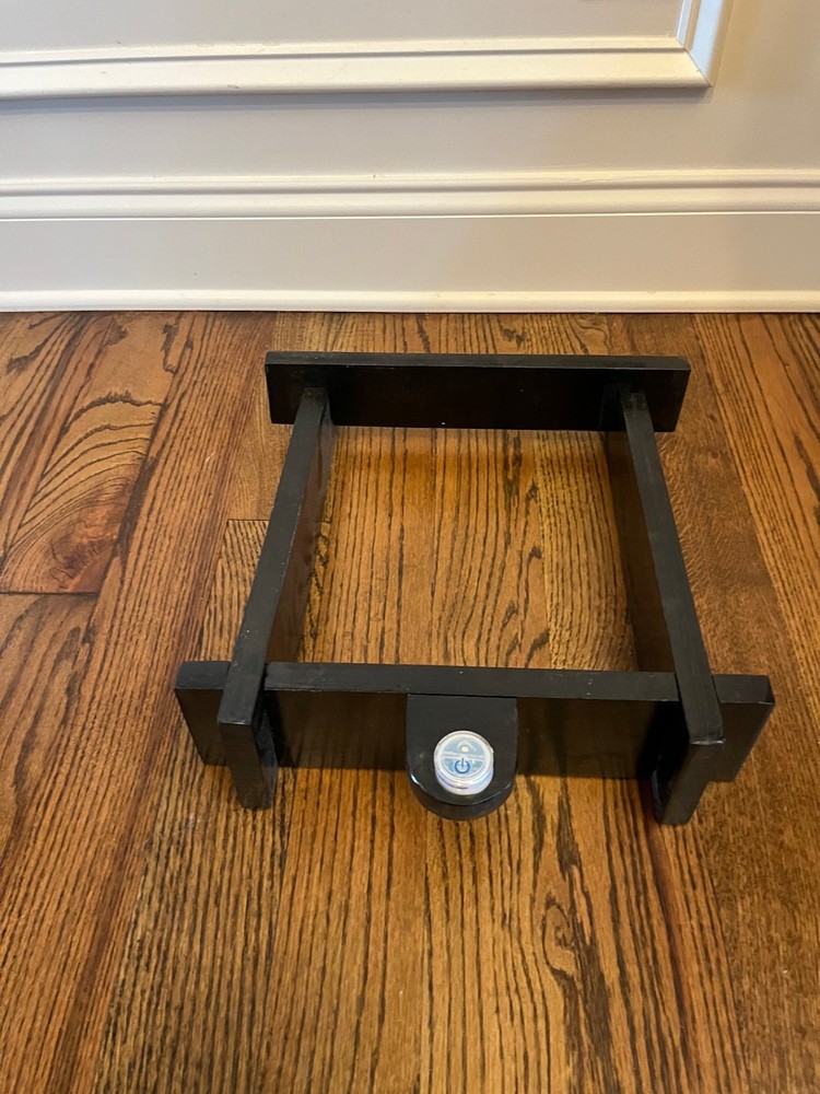 black low profile tilted speaker stand wood pair