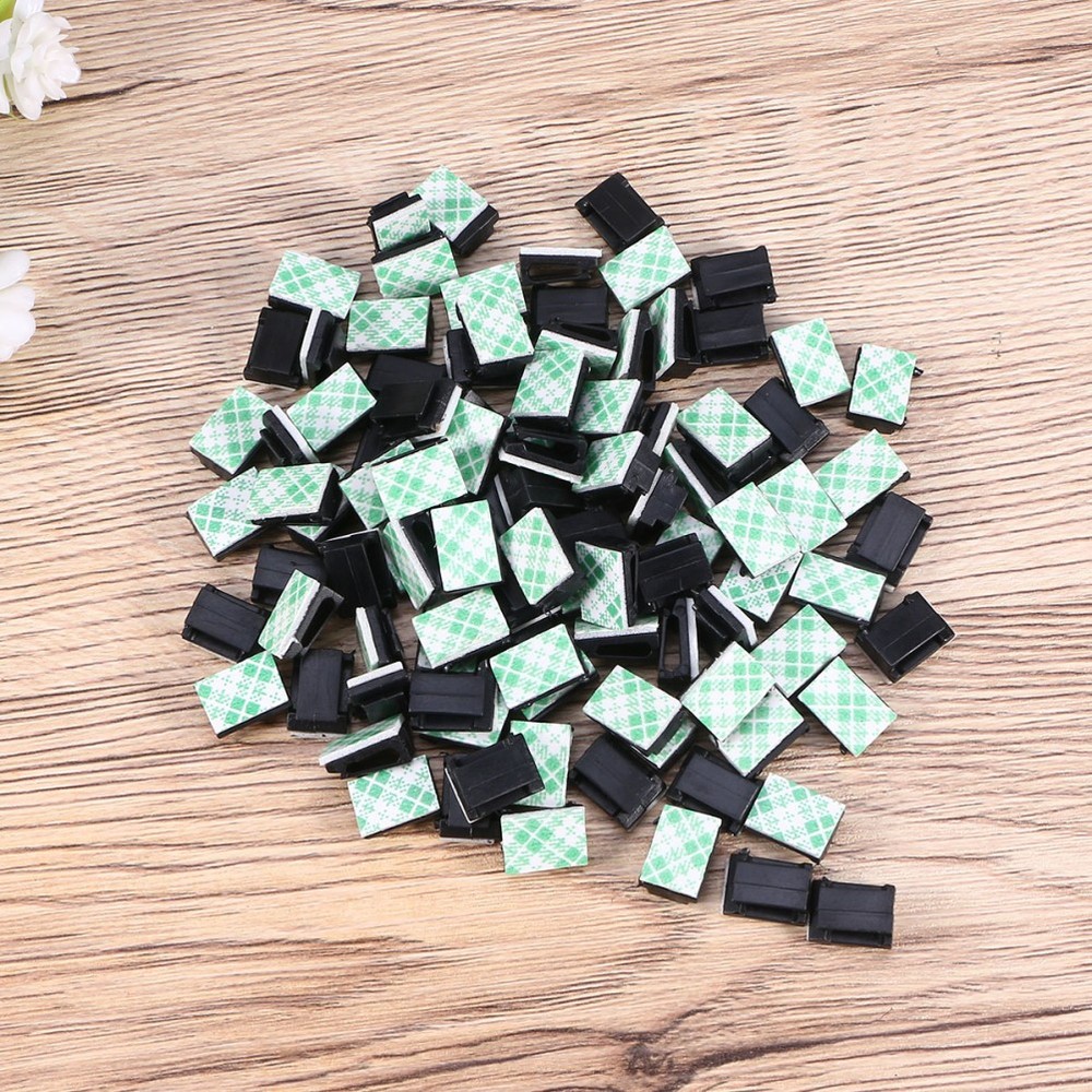 Cable Clip Holders 100pcs Black Adhesive for Smooth Surface Use
