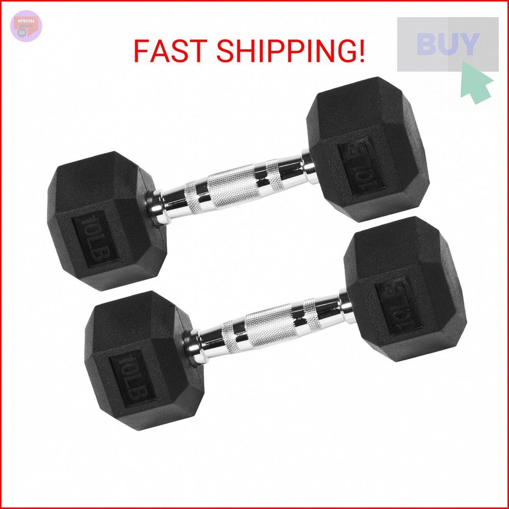 Fitvids Premium Rubber Encased Hex Dumbbell, 10LB Pair