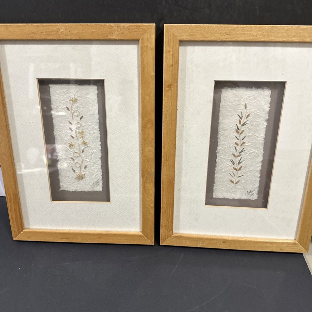2 Pressed Flower frames 11.5"x 7 Botanical Nature signed